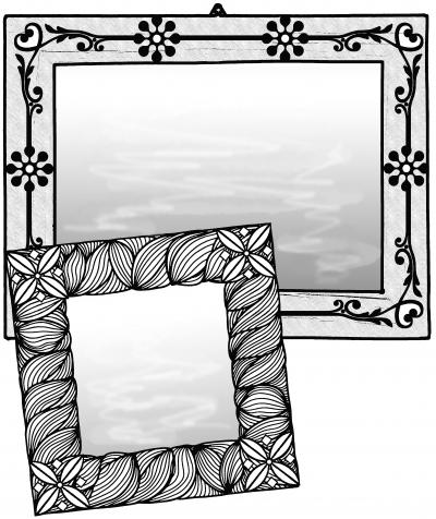 Spiegel mit Farbglasrahmen